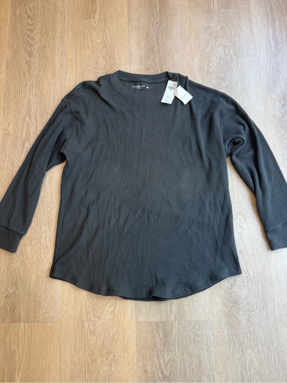 Abercrombie & Fitch Dark Gray Waffle Knit Long-Sleeve Crew
